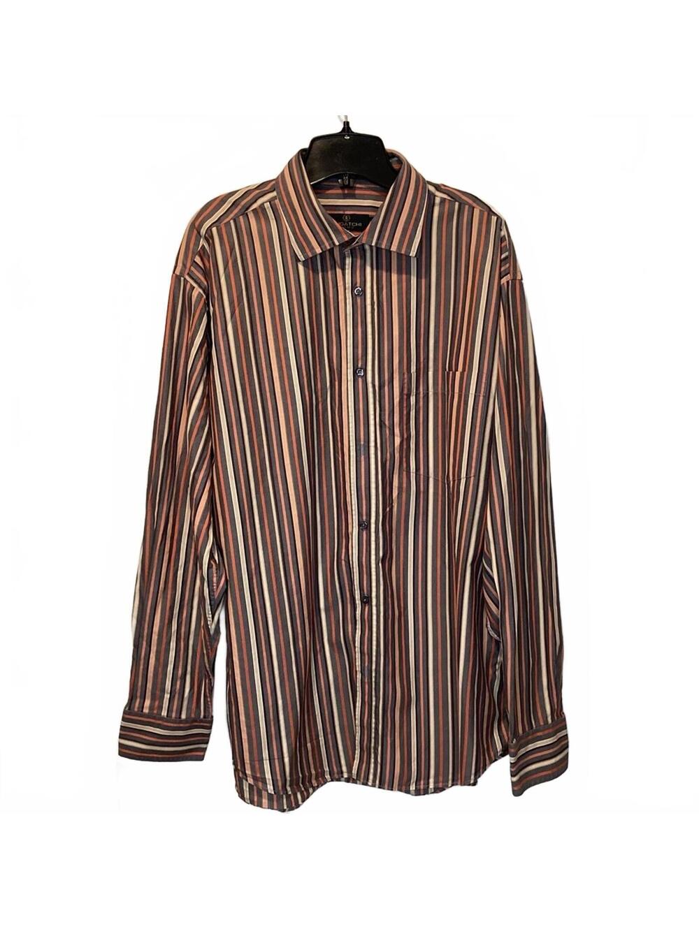 Bugatchi Multicolor Striped Cotton Button Up Shirt Retro Preppy Long Sleeve Lg.